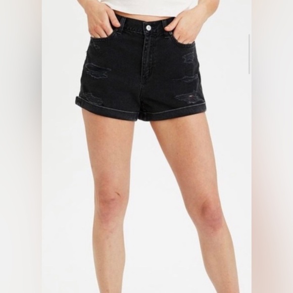 American Eagle shorts High waisted mom shorts stretch Black Distressed Denim - Picture 1 of 6